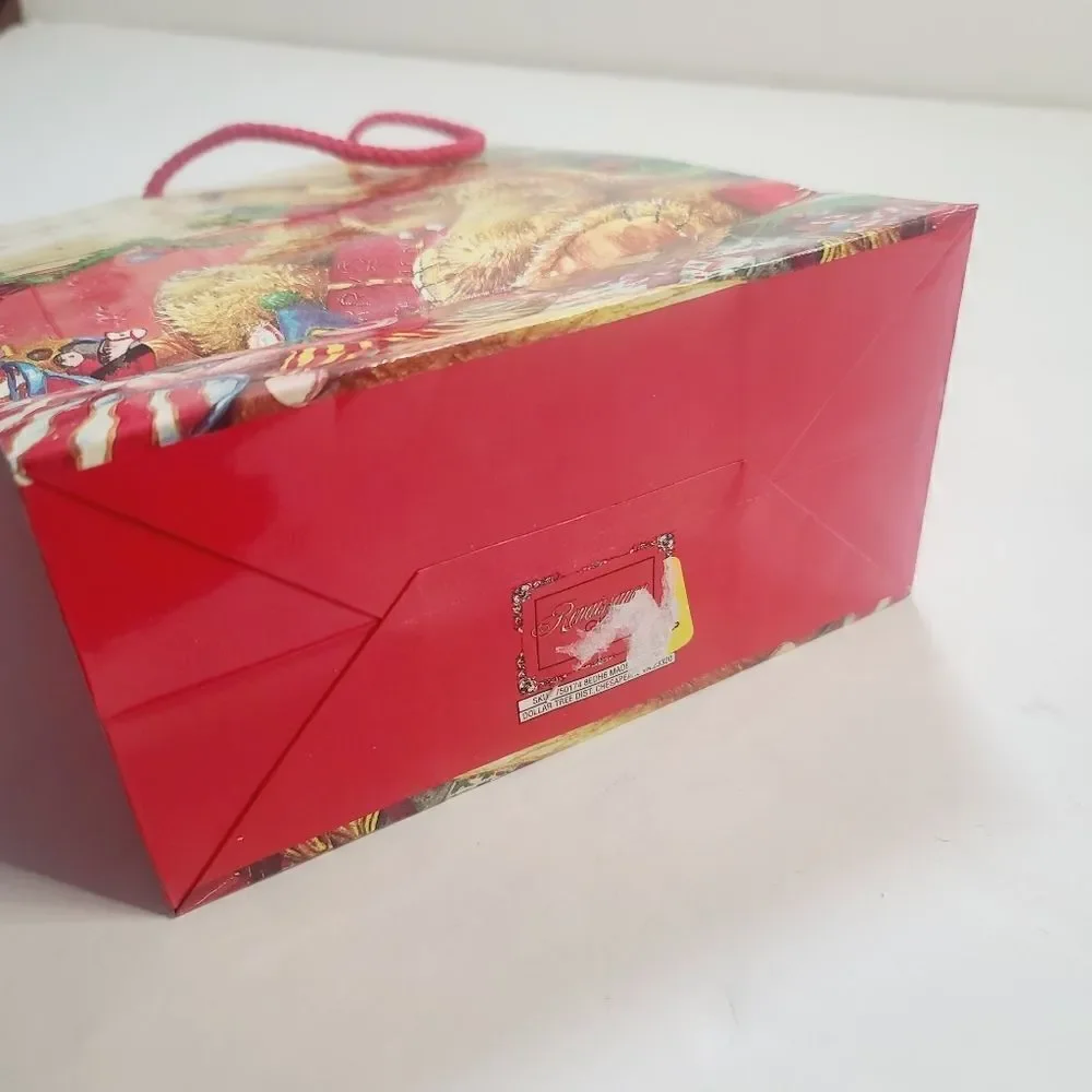 Vintage 90s Cute Teddy Bear Plush Christmas Gift Bag Red Tree Clown